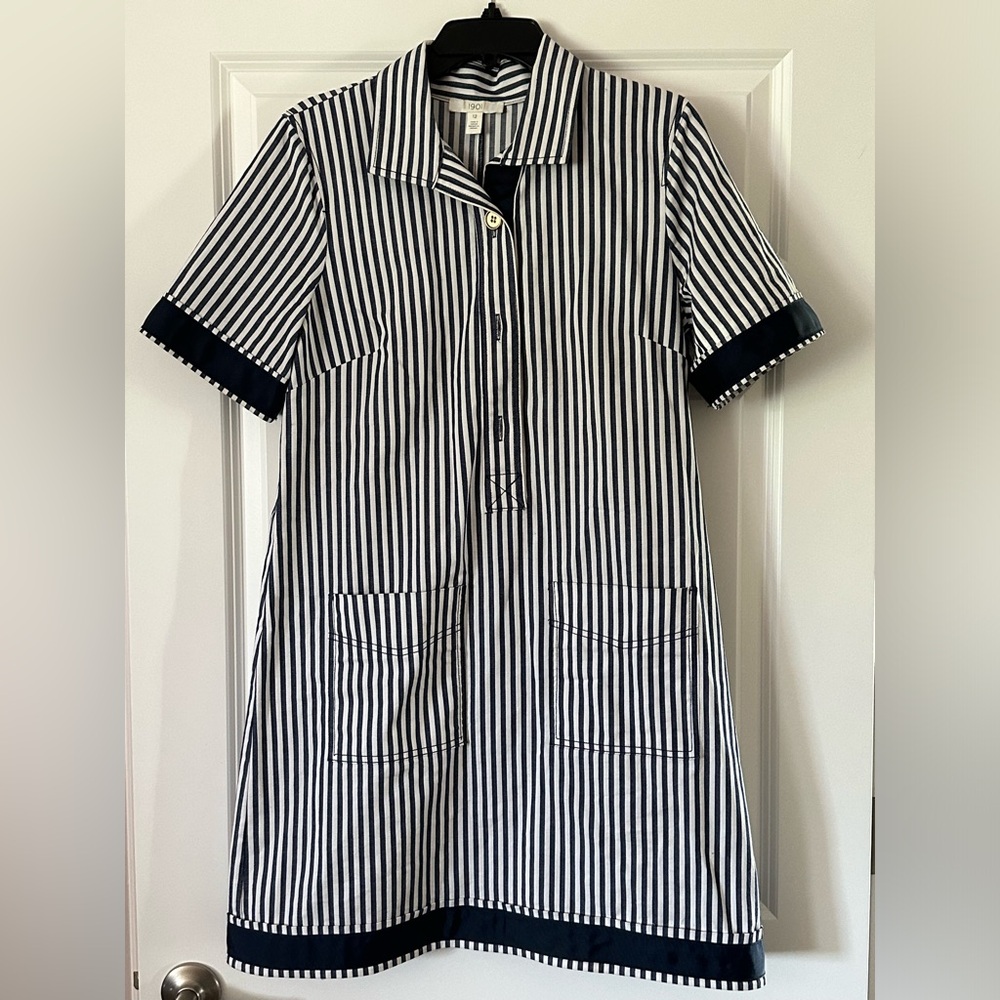 1901 Navy and White Striped Dress. Size 12